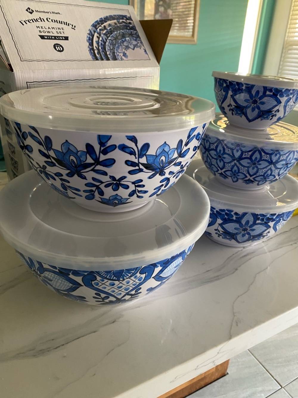 Member's Mark French Country Blue Floral Melamine Bowl Set with Lids - Picture 2 of 14